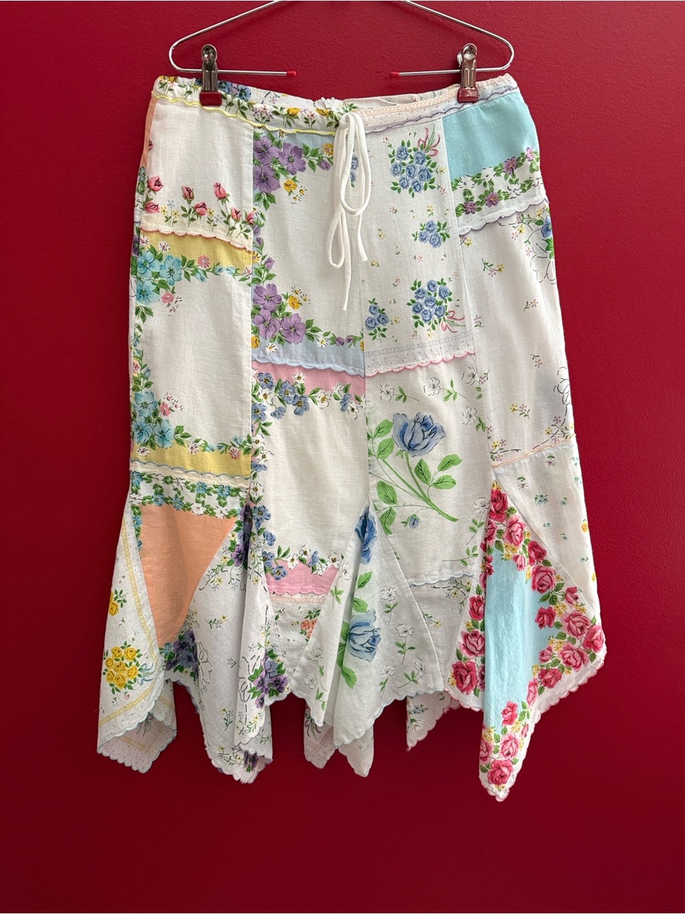 Handmade Patchwork Vintage Handkerchief Midi Skirt by Leeba Marks, LA, CA Sz M
